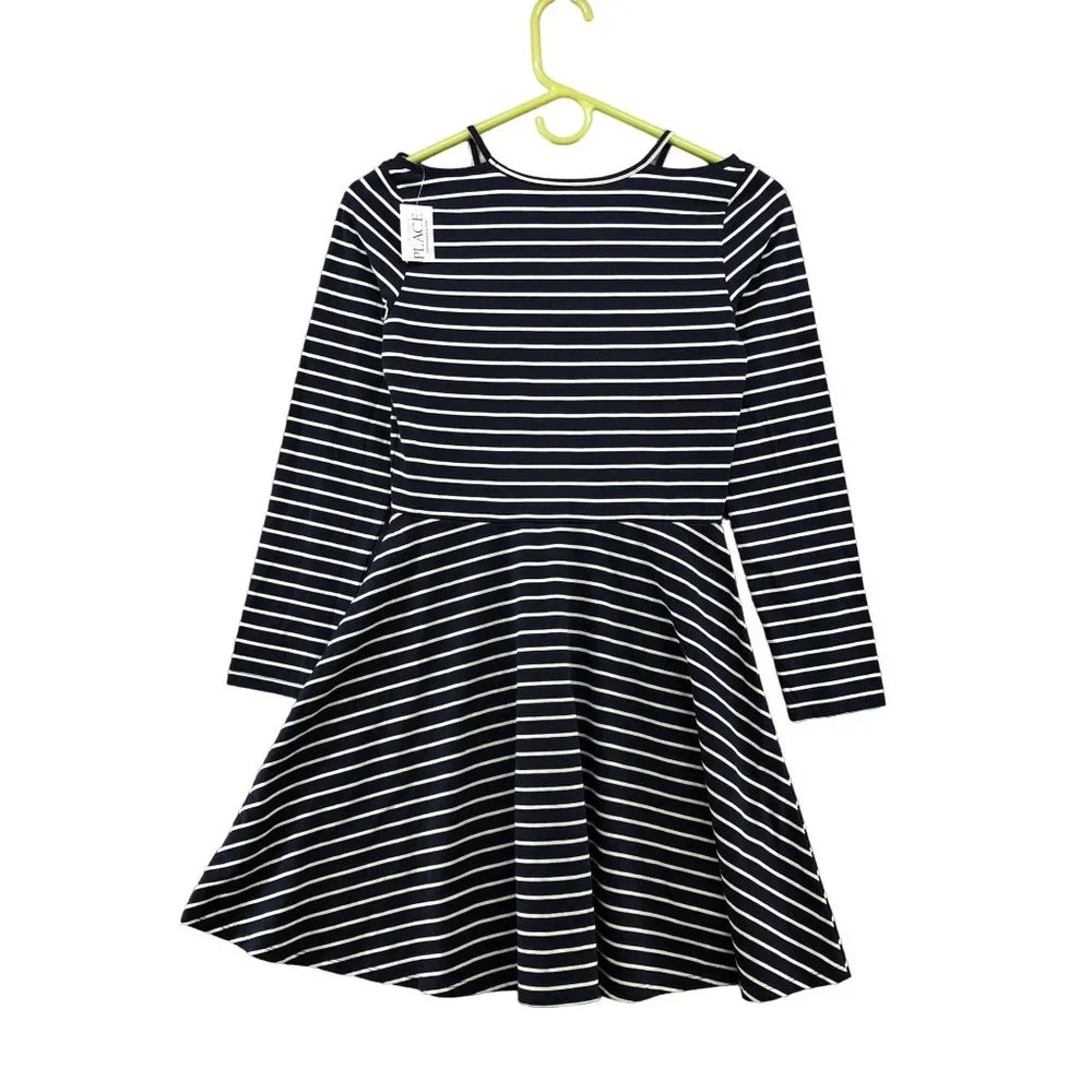 NWT The Children's Place Girls Size L (10/12) T Shirt Dress Cold Shoulder Stripe - Picture 2 of 10
